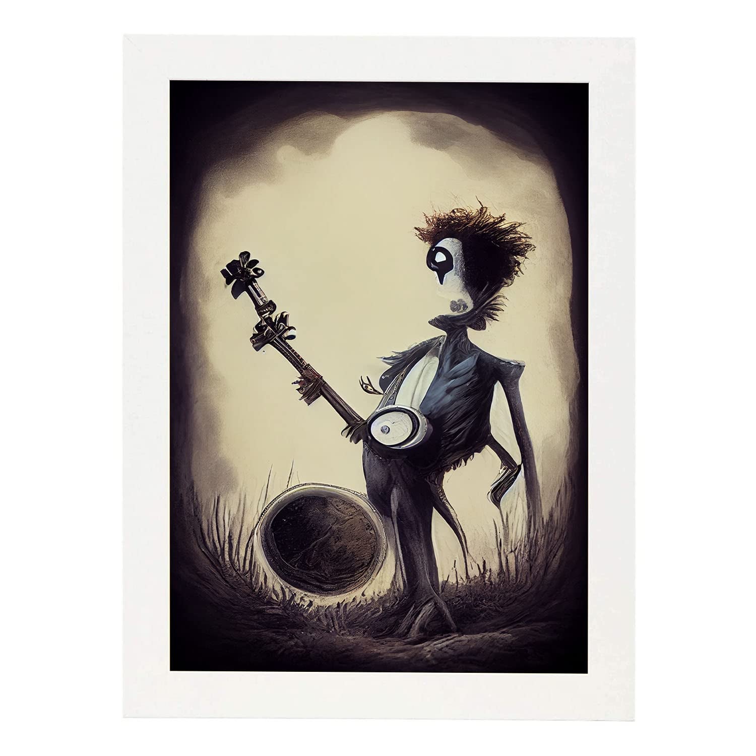 Nacnic lámina banjo humano práctico al estilo de t burton ilustraciones de escenas y lugares inspiradas en arte gótico diseño y a3 marco blanco
