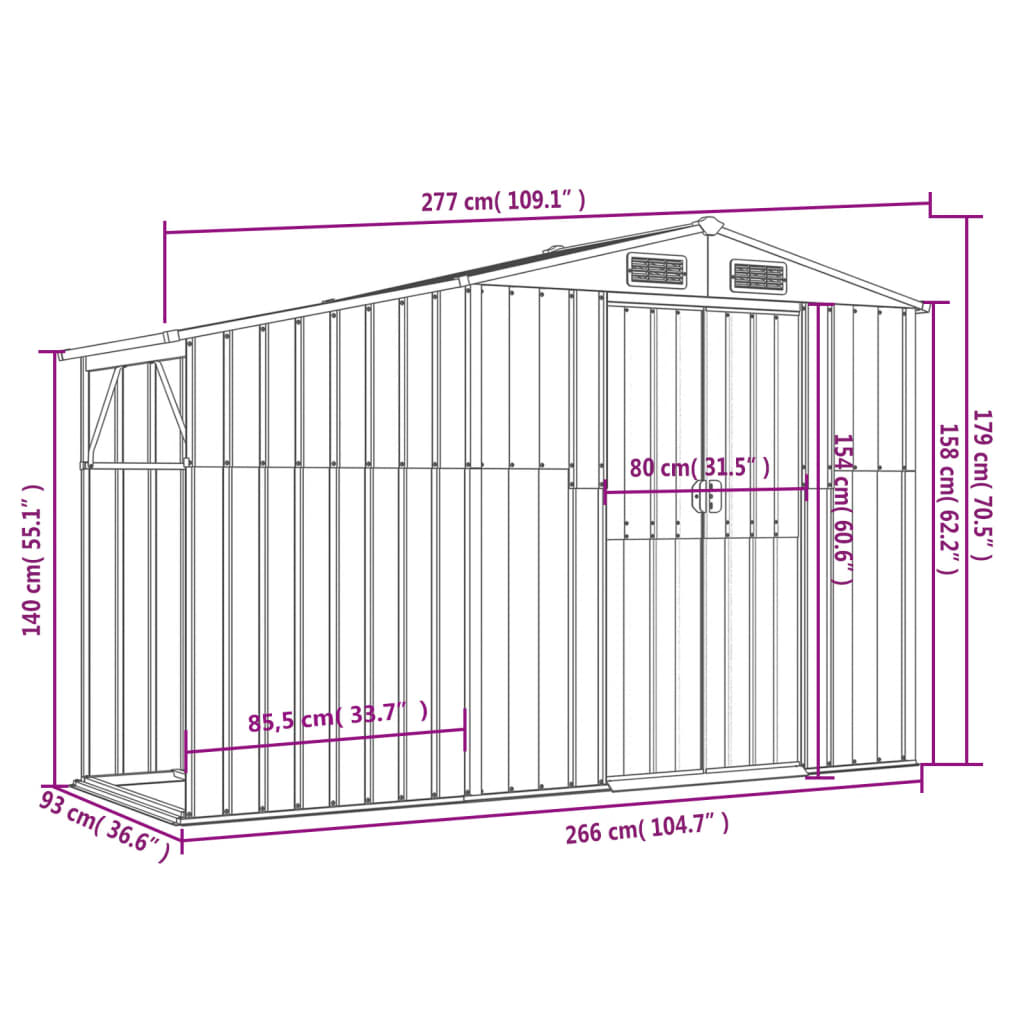 Maison Exclusive - Abri de jardin vert 277x93x179 cm acier galvanisé - 9
