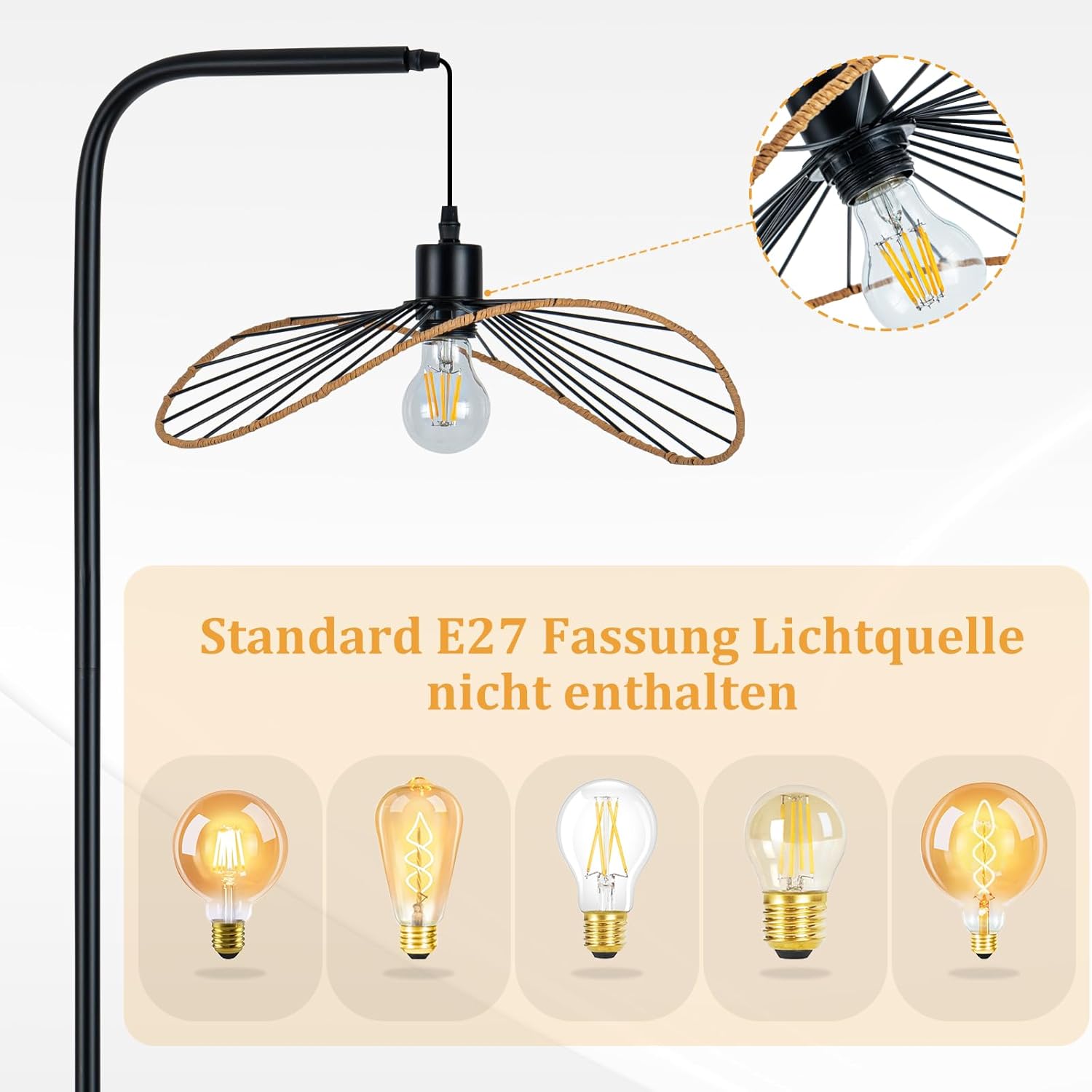 Nettlife Lampa Podłogowa Łukowa Vintage Czarna, Metal E27, Industrialna, Włącznik Nożny, Salon (Brak żarówki) - 2