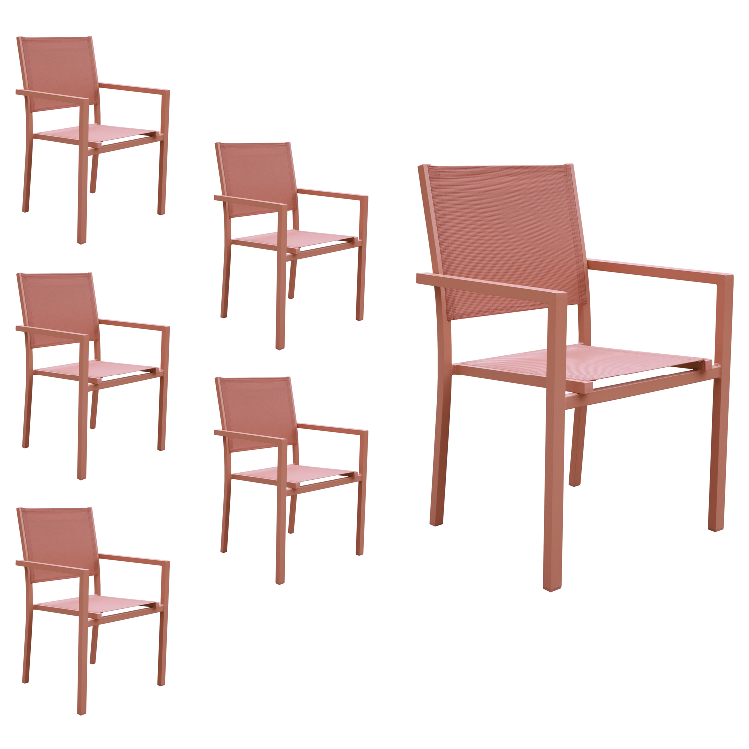 Zestaw 6 aluminiowych krzeseł z terakoty - textilène terracotta