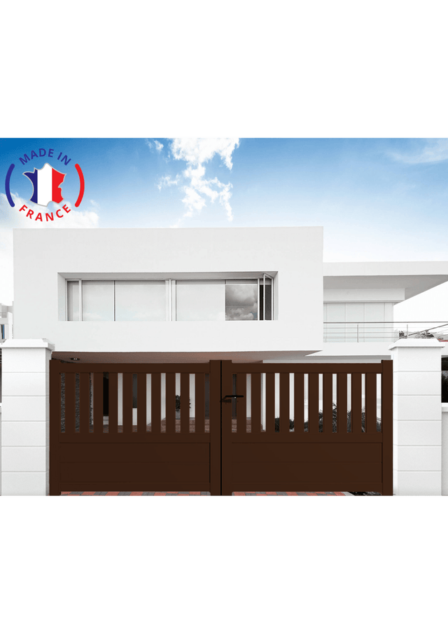Portail aluminium battant semi-ajouré en kit dimensions L.3500 (entre piliers) X H.1300 mm Couleurs Marron (RAL 1247)