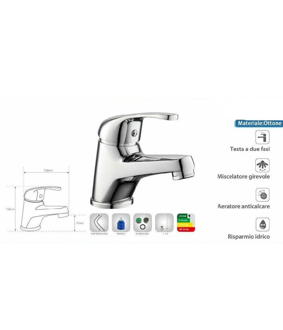 Trade Shop - Rubinetto Miscelatore Per Lavabo Da Bagno Materiale Ottone Cromato Taranto - - 2