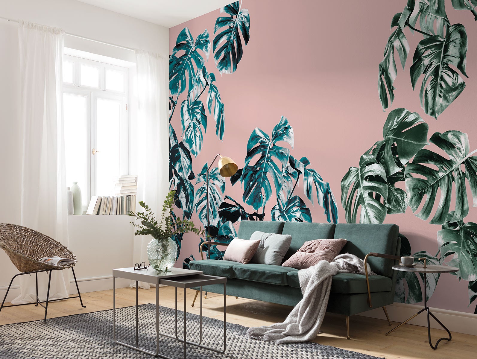 Fototapeta dżungla różowym,zielonymIniebieskim - 400 x 250 cm - SANDERS &amp; SANDERS