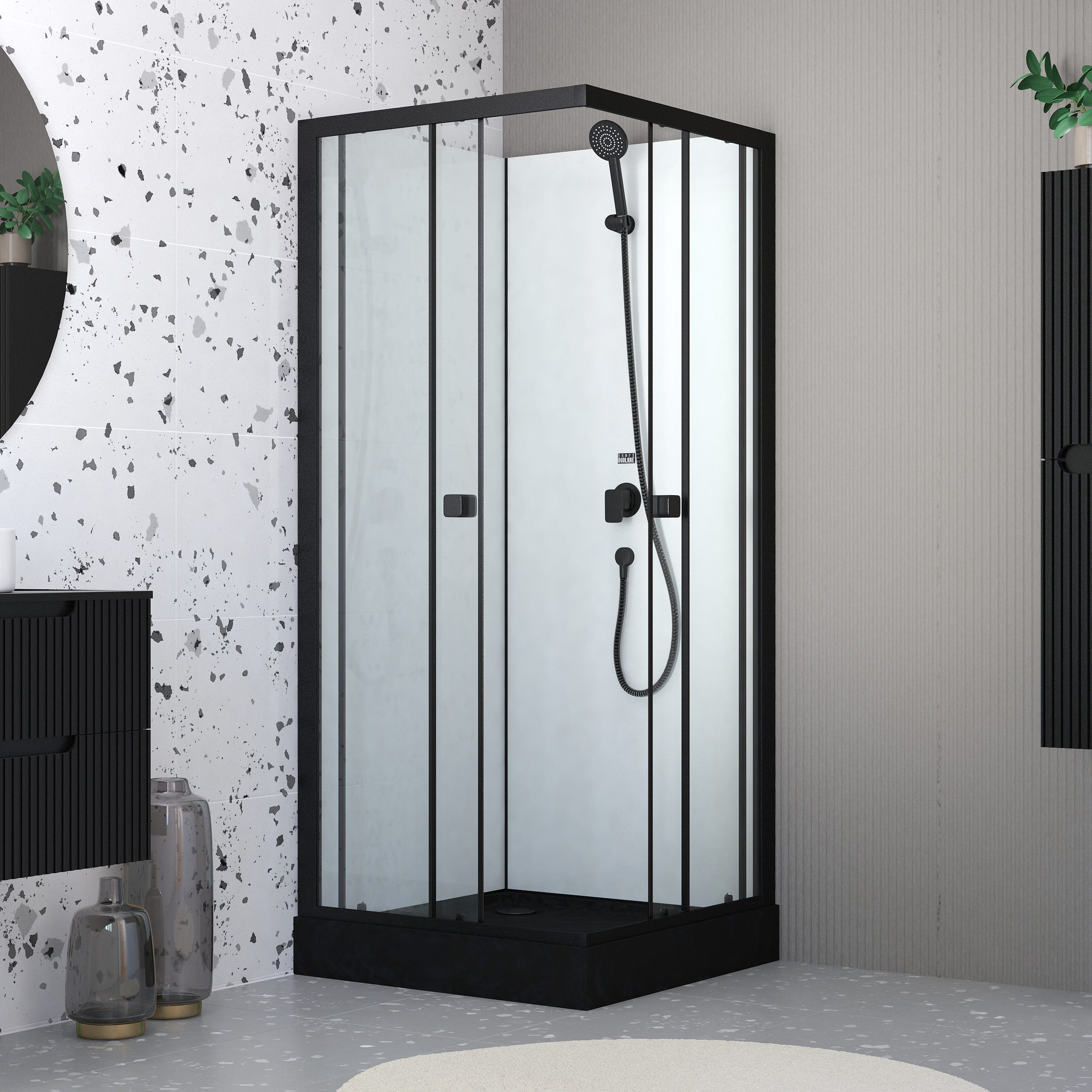 Cabina doccia quadrata 80x80x200 cm - Porte scorrevoli - Piatto nero opaco | Leroy Merlin Cabina doccia quadrata 80x80x200 cm - Porte scorrevoli - Piatto nero opaco | Leroy Merlin