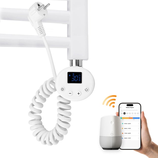 EMKE Résistance pour radiateur 600W avec thermostat programmable, minuterie et contrôle WiFi via APP Tuya pour sèche-serviettes, blanc