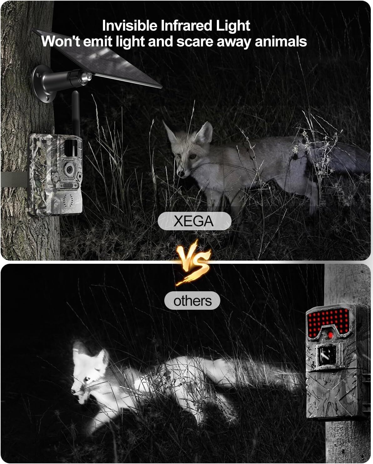 Xega 4G Caméra de Chasse Solaire HD 2K Surveillance Faune,Accès à Distance,Vision Nocturne Infrarouge,Batterie,Détection PIR,Alertes Instantanées - 4