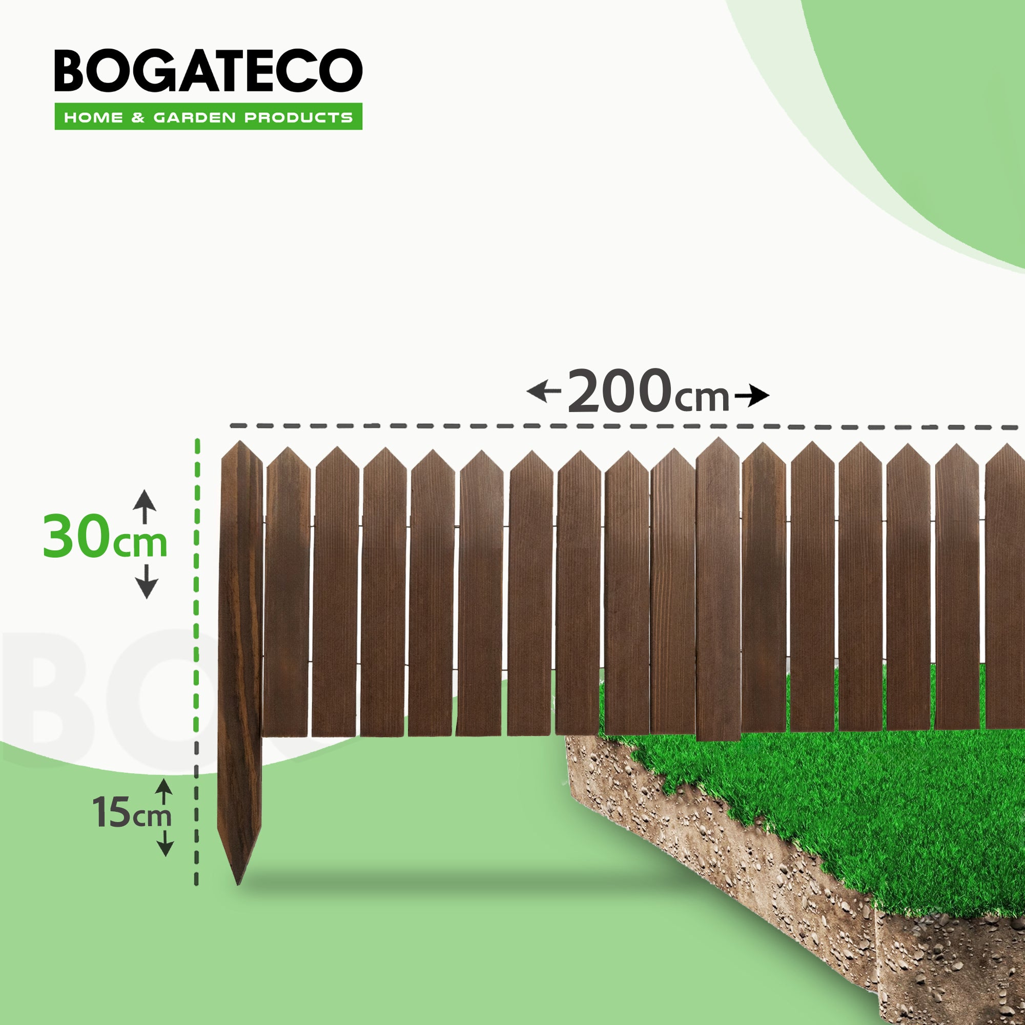 Rollborder lattes en bois | 30 cm de haut et 200 cm de long | Clôture en bois | Clôture parfaite comme bordure de jardin en osier | Marron foncé - 2