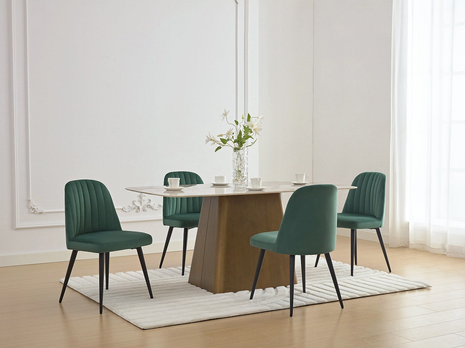 Zestaw 6 krzeseł ELEANA – welur i metal w kolorze czarnym – kolor zielony