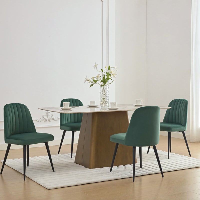 Zestaw 6 krzeseł ELEANA – welur i metal w kolorze czarnym – kolor zielony