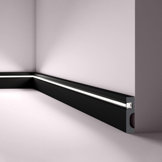 Battiscopa NMC WALLSTYL IL11 BLACK modanatura aspetto stucco illuminazione indiretta 2 m
