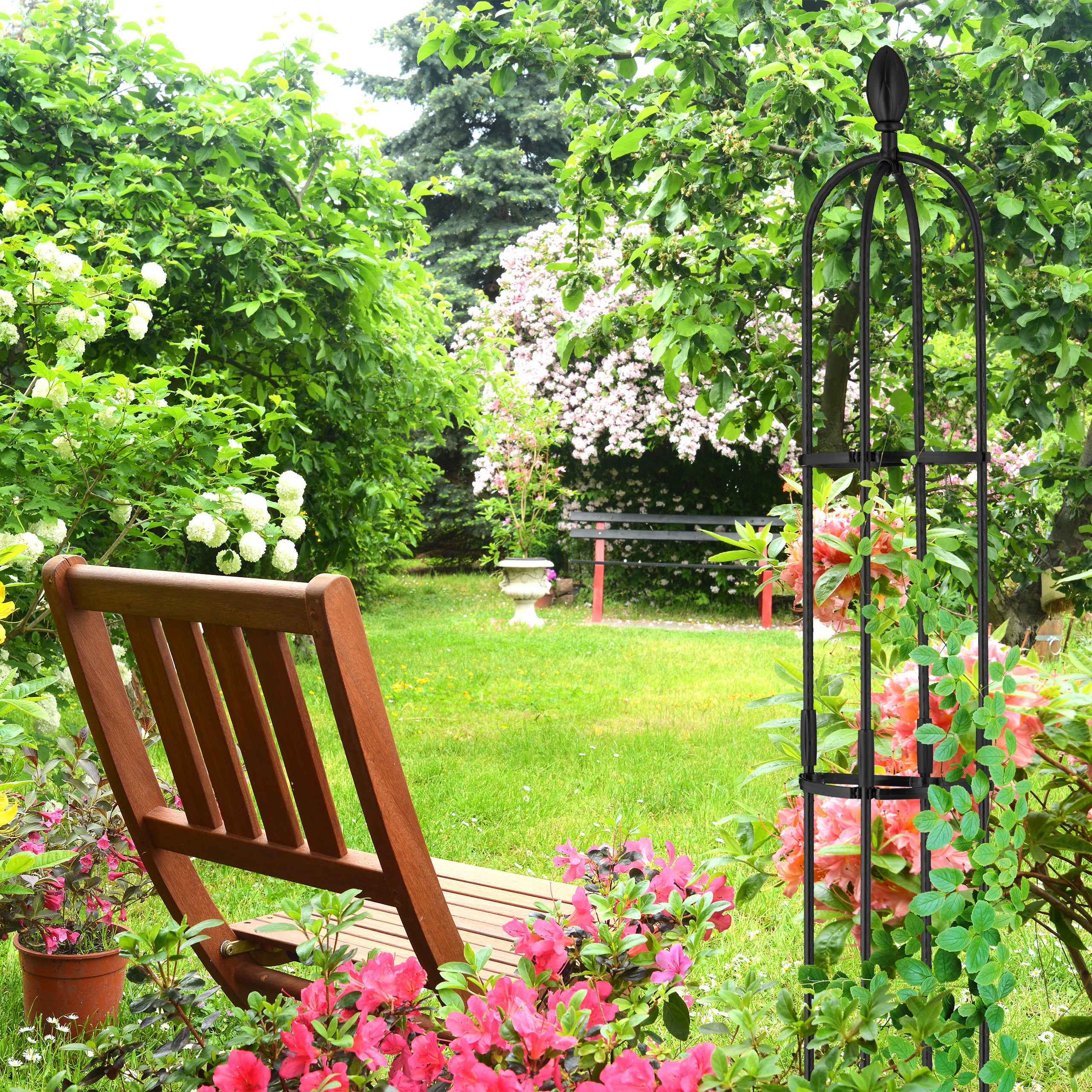 Trellis obélisque, lot de 2, 160 m de hauteur, plantes grimpantes, en métal, stable, tour pour rosier, noir, Relaxdays - 5