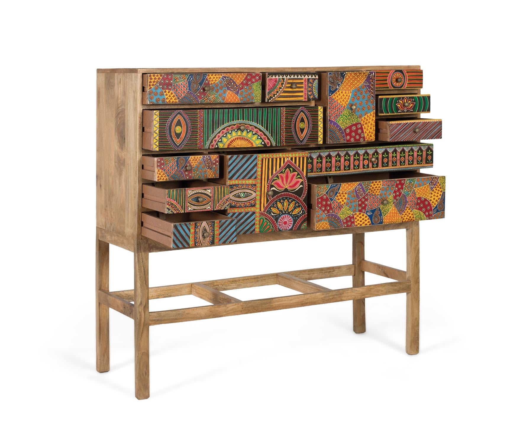 Konsola z drewna mango 100 cm w stylu boho etnicznym - 105x100x36 GYC - 3