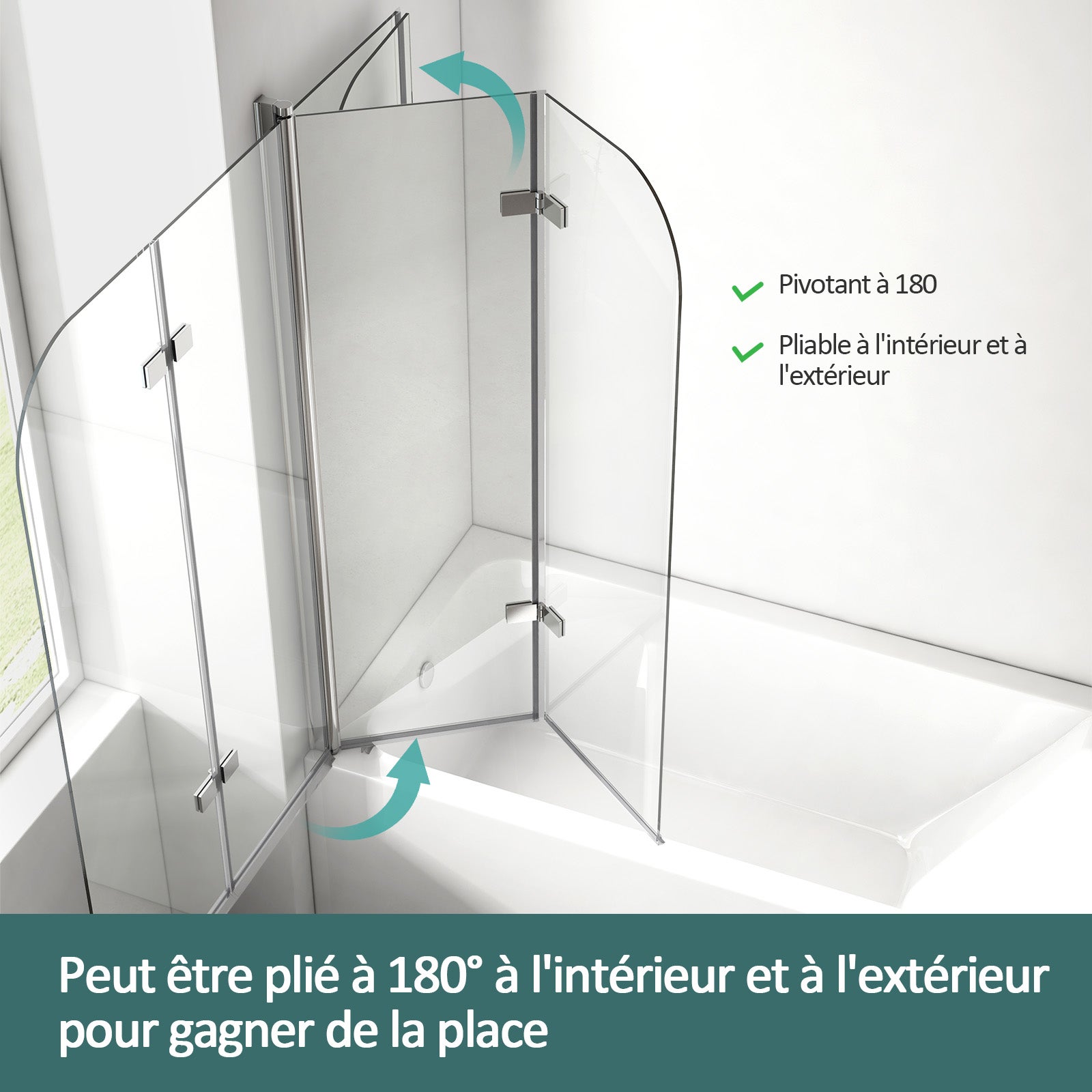 EMKE Pare de baignoire en 6 mm verre securit Paroi de douche pliable pour baignoire Revêtement Nano facile à nettoyer 100 x 140 cm - 4