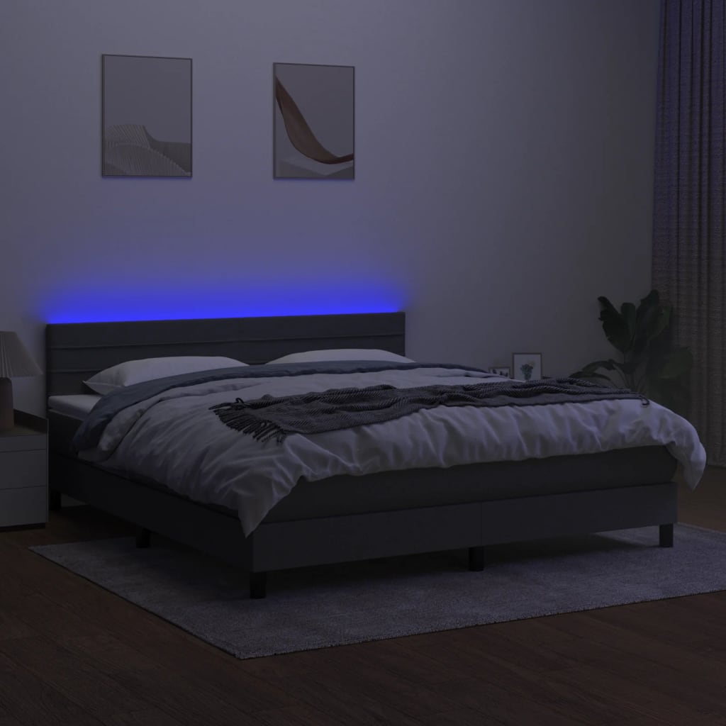 Maison Exclusive - Sommier à lattes de lit et matelas et LED Gris foncé 180x200 cm - 4