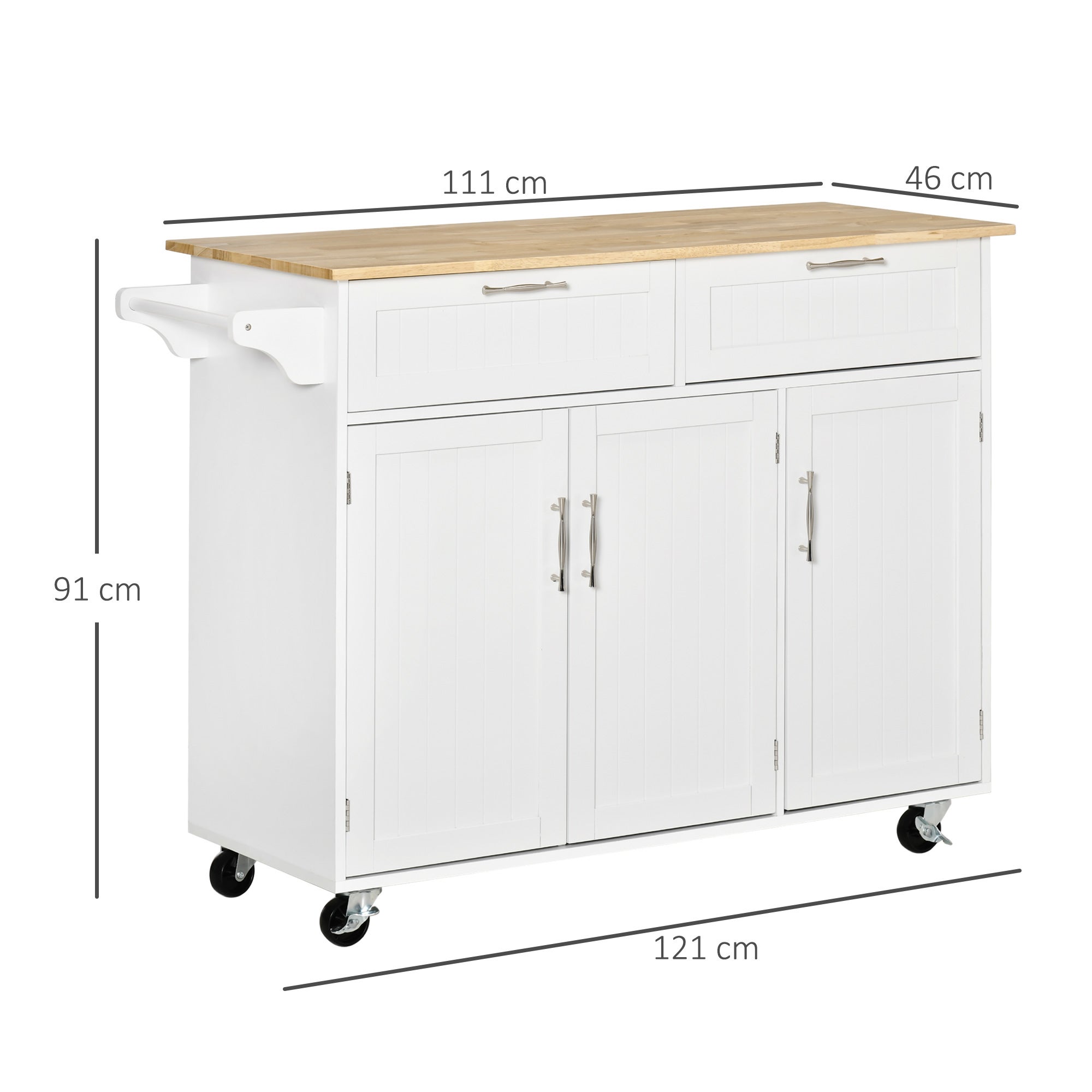 Isla de Cocina HOMCOM MDF, Madera de Caucho Blanco 121x46x91 cm - 3