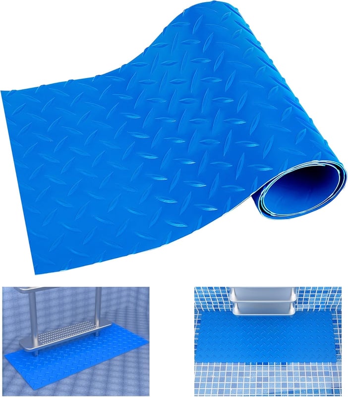 Mata drabinkowa do basenu, mata antypoślizgowa do basenu, mata schodowa do basenu, mata antypoślizgowa, niebieska w kształcie litery V, 90×90 cm.
