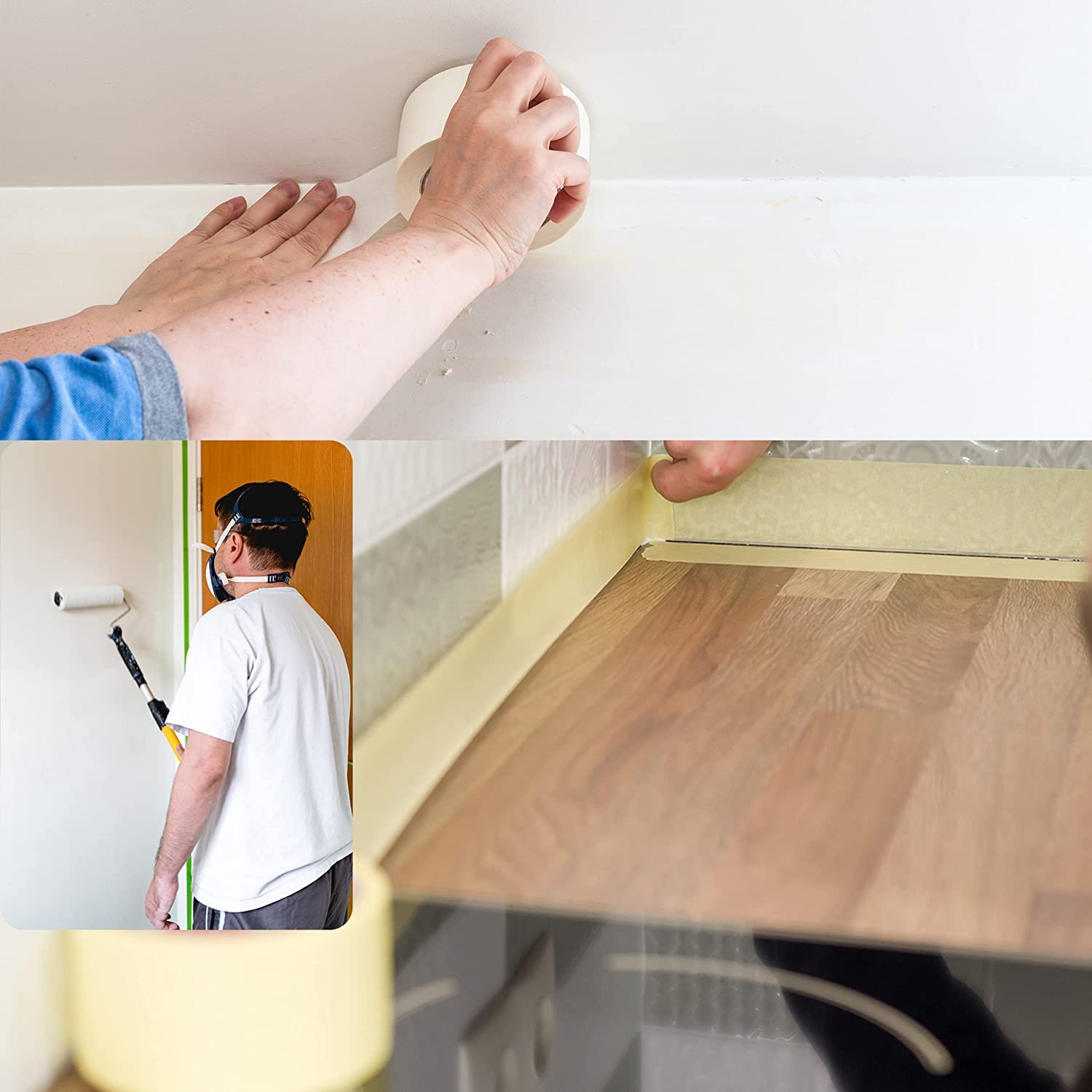 Jdel Nastro in crepe, nastro adesivo per pittore, crepe fine per incollare in modo pulito su lavori di pittura (6 rotoli, 48 mm x 45 m) - 3