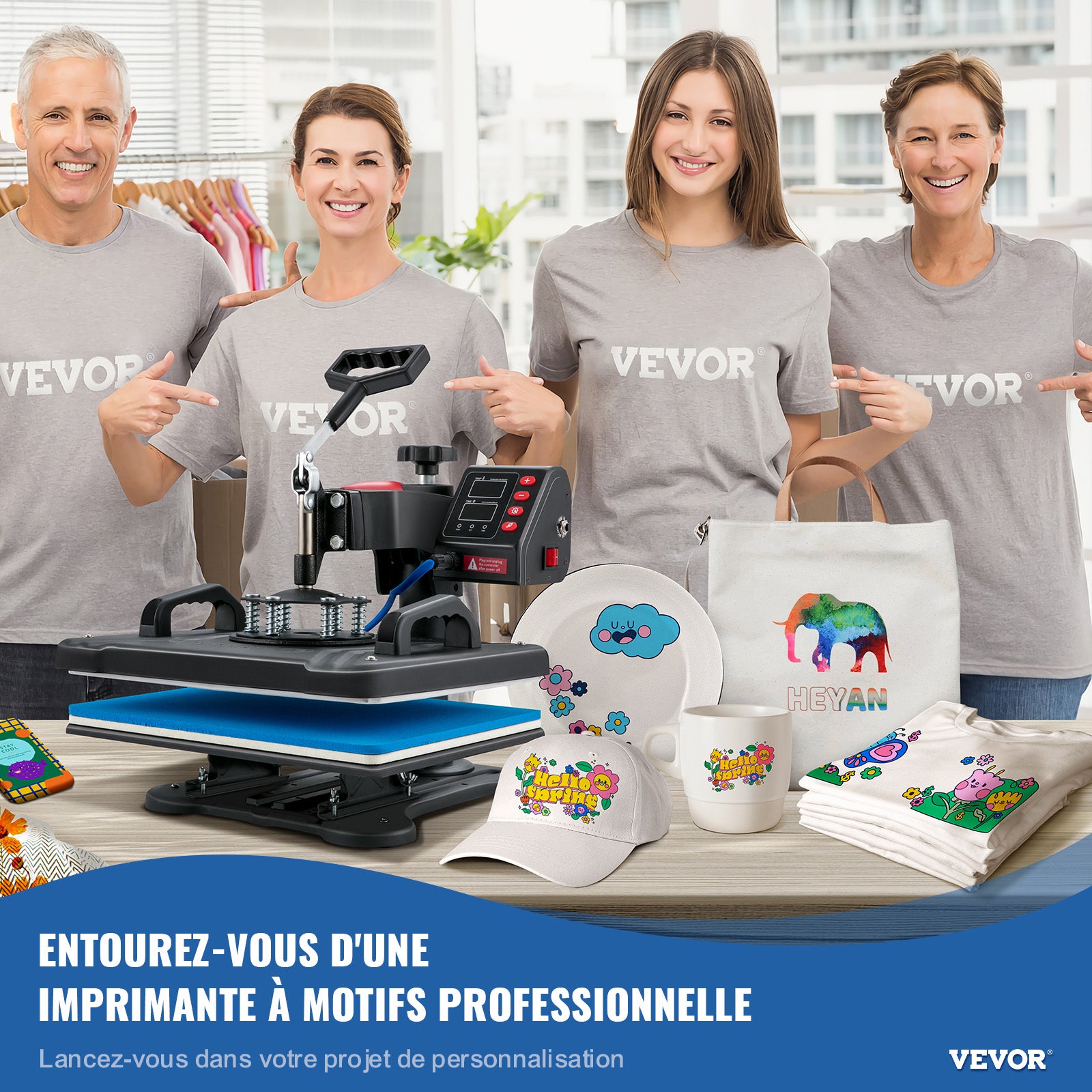 5 en 1 Presse à Chaud Machine VEVOR de Sublimation Textile 30x38 cm Machine d'Impression 1250 W Presse à Chaleur Polyvalente Pivotante 360° Transfert - 2