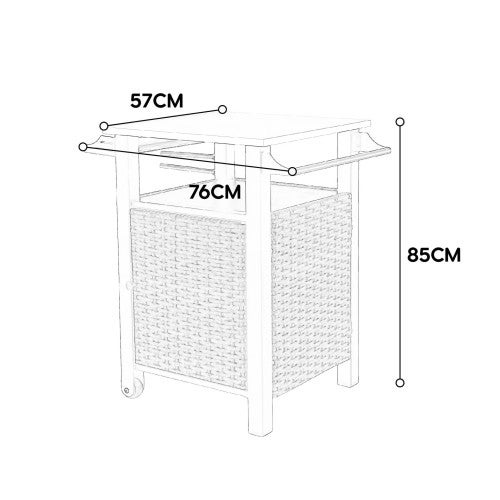 chariot roulant et armoire de rangement pour îlot de cuisine d'extérieur en osier, poignée latérale pour cuisine de patio ou chariot de bar, marron - 3