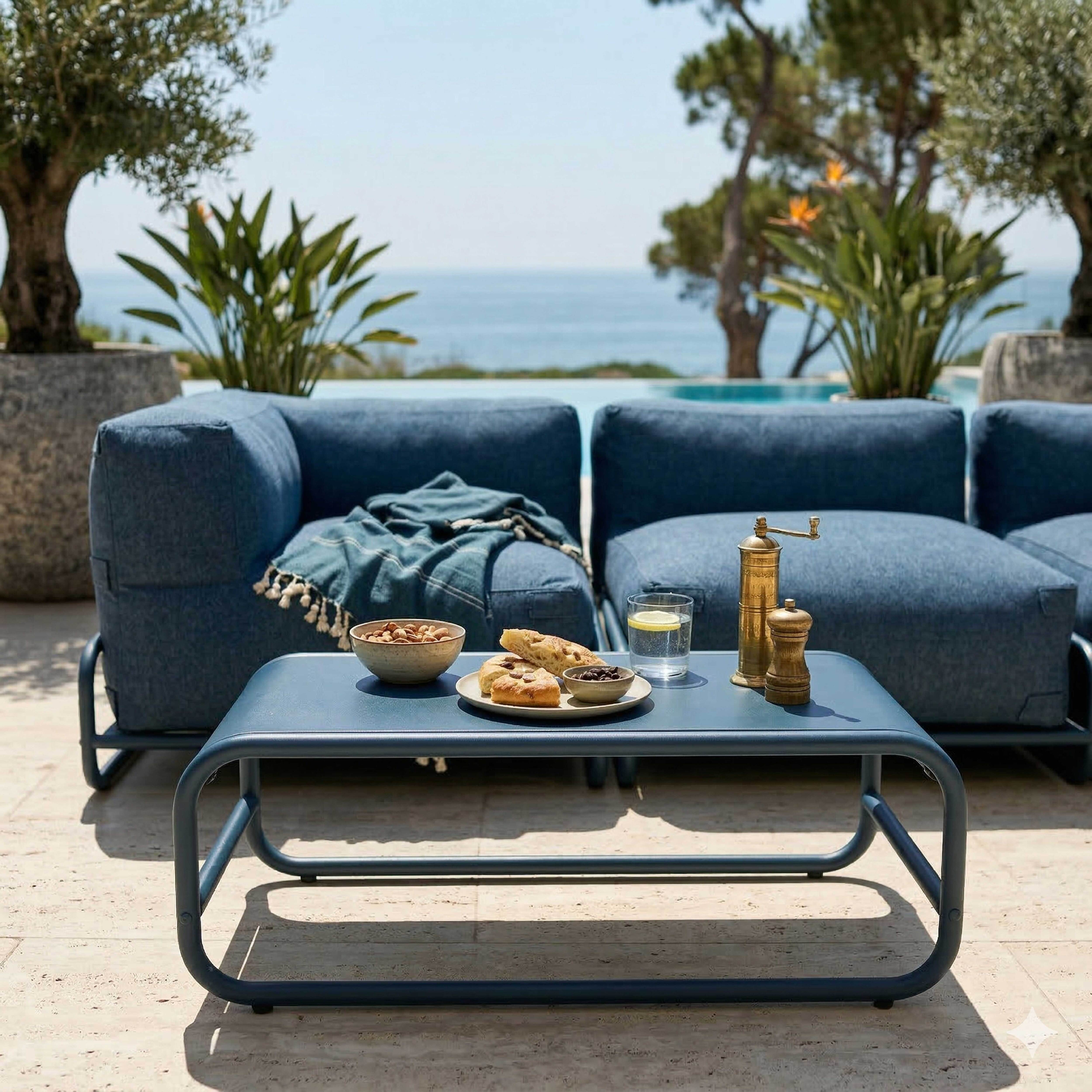 Table basse de jardin en métal 85x40x30 cm bleu pacific, Mixi - Oviala - 3