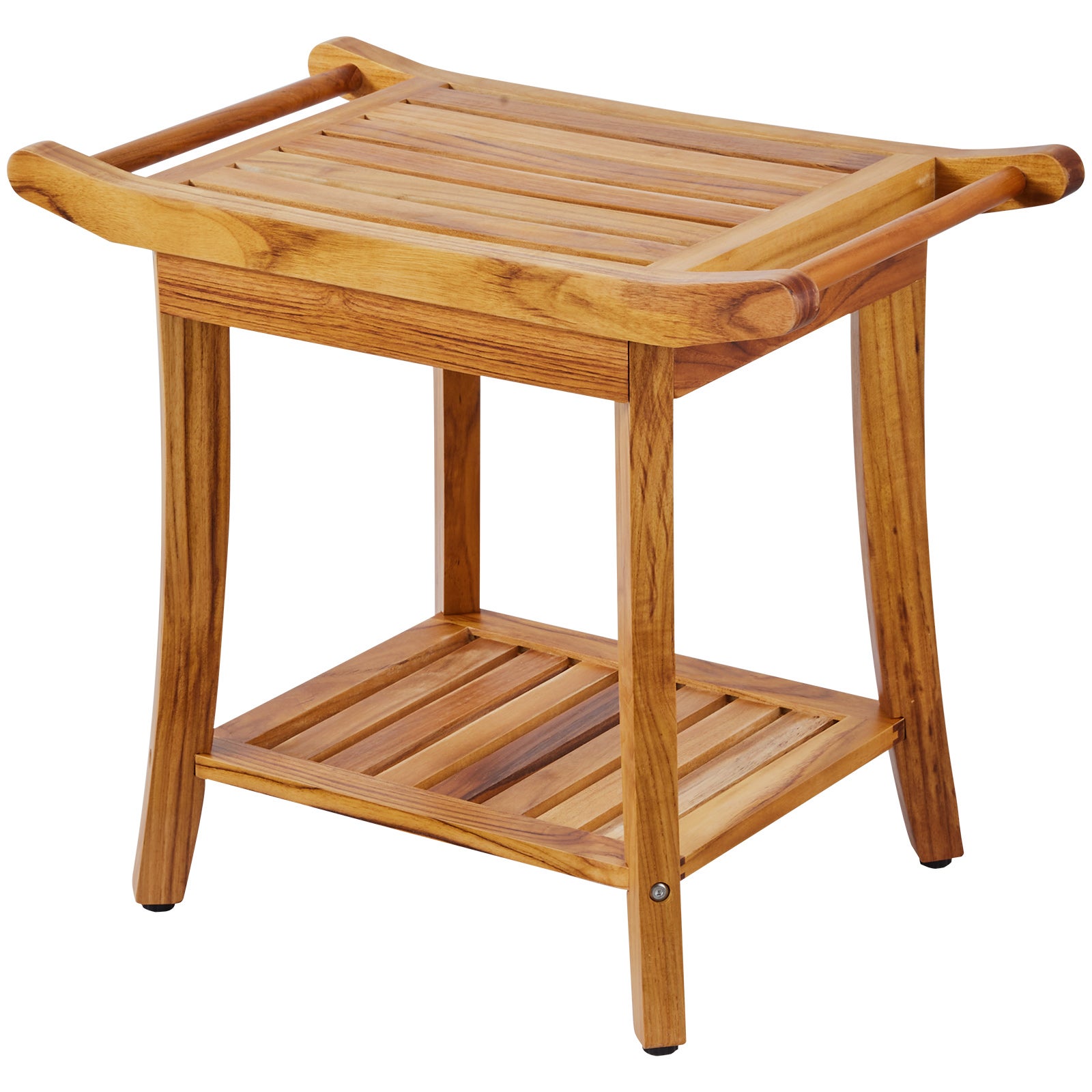 Tabouret douche en teck,VEVOR 560x365x470 mm,tabouret douche étanche avec poignées rangement,pieds antidérapants,300 lb,adapté à la salle de bain - 9
