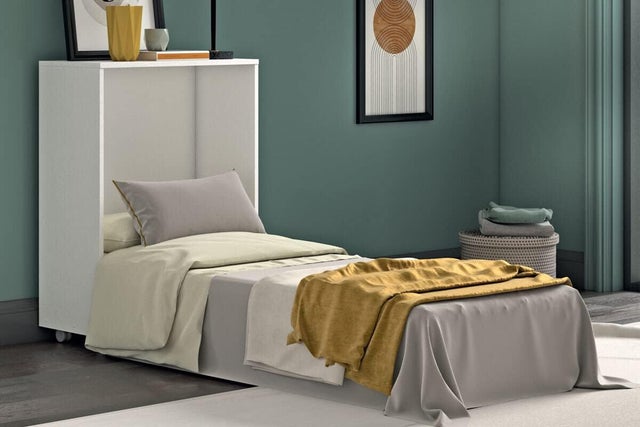 Lit escamotable Magic blanc brossé, gain de place, pliable, matelas inclus - 100% MADE IN ITALY