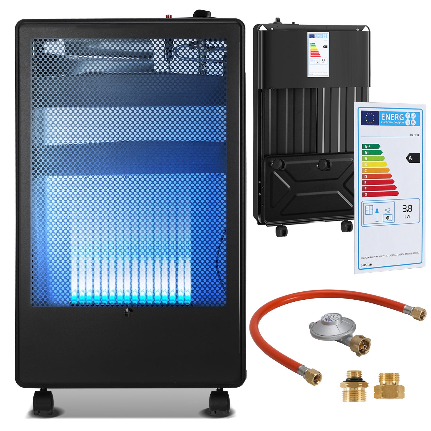 Chauffage à Gaz Pliable 3 Puissances (1.5/2.8/4.2 KW) - Mobile Avec Roulettes, Pour Pièces Jusqu'à 80m²