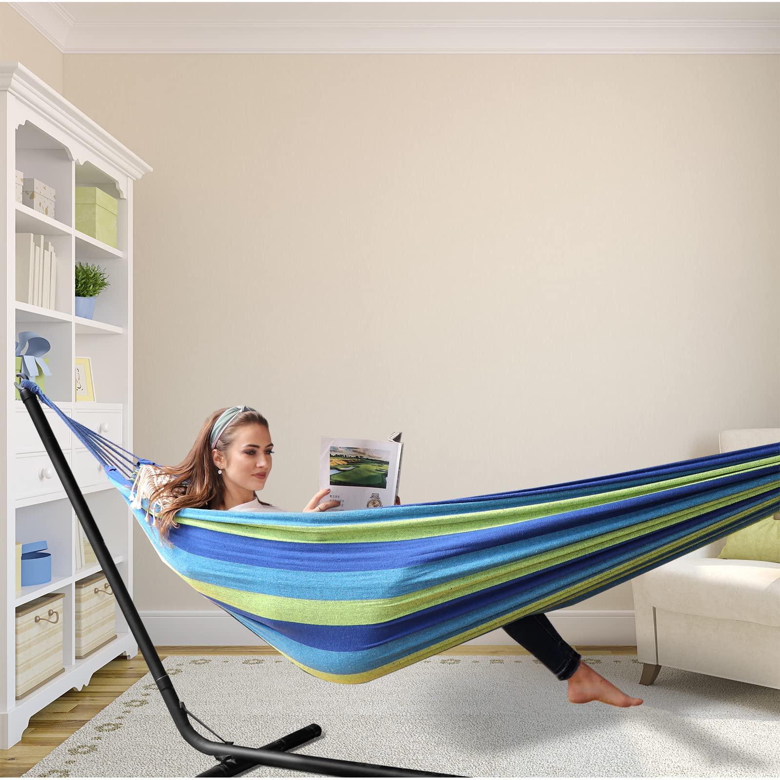 Camping en plein air voyage hamac toile hamac jardin unique hamac pesant 660 livres portable hamac adulte balançoire 250*150 cm - 5