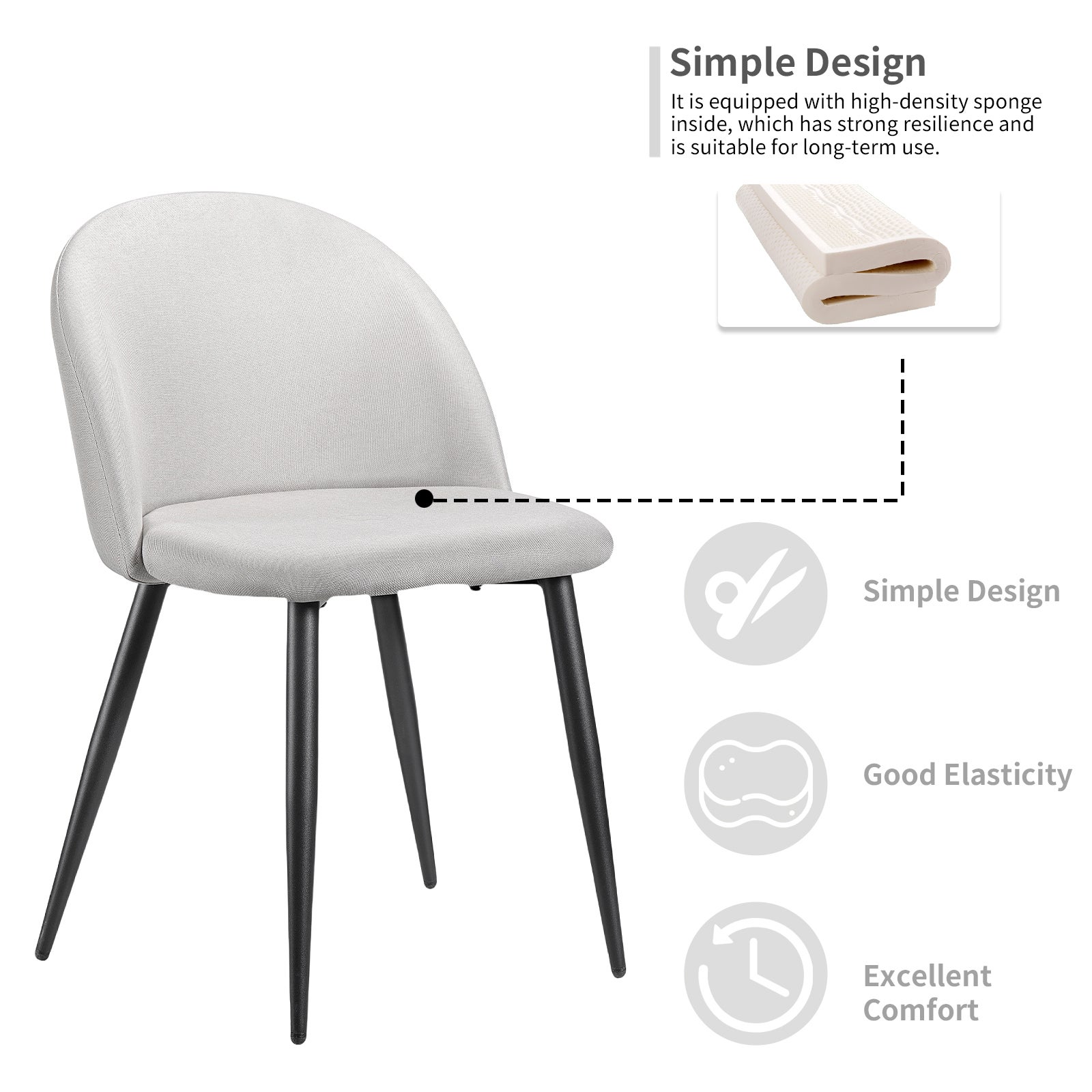 Set di 4 Sedie da Sala da Pranzo Ergonomiche in Lino, Comode, con Struttura Metallica Resistente - 4