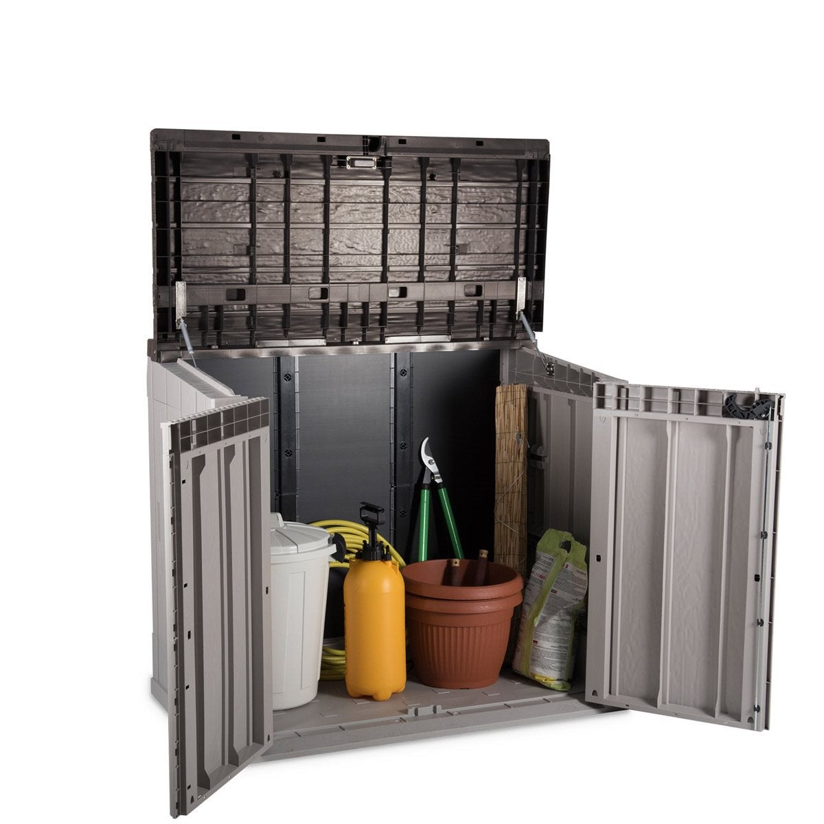 Coffre de jardin extérieur 1270L Gris Taupe Polypropylène recyclé 145 x 82 x H124 cm 2 portes + Capot supérieur TOOMAX - 9