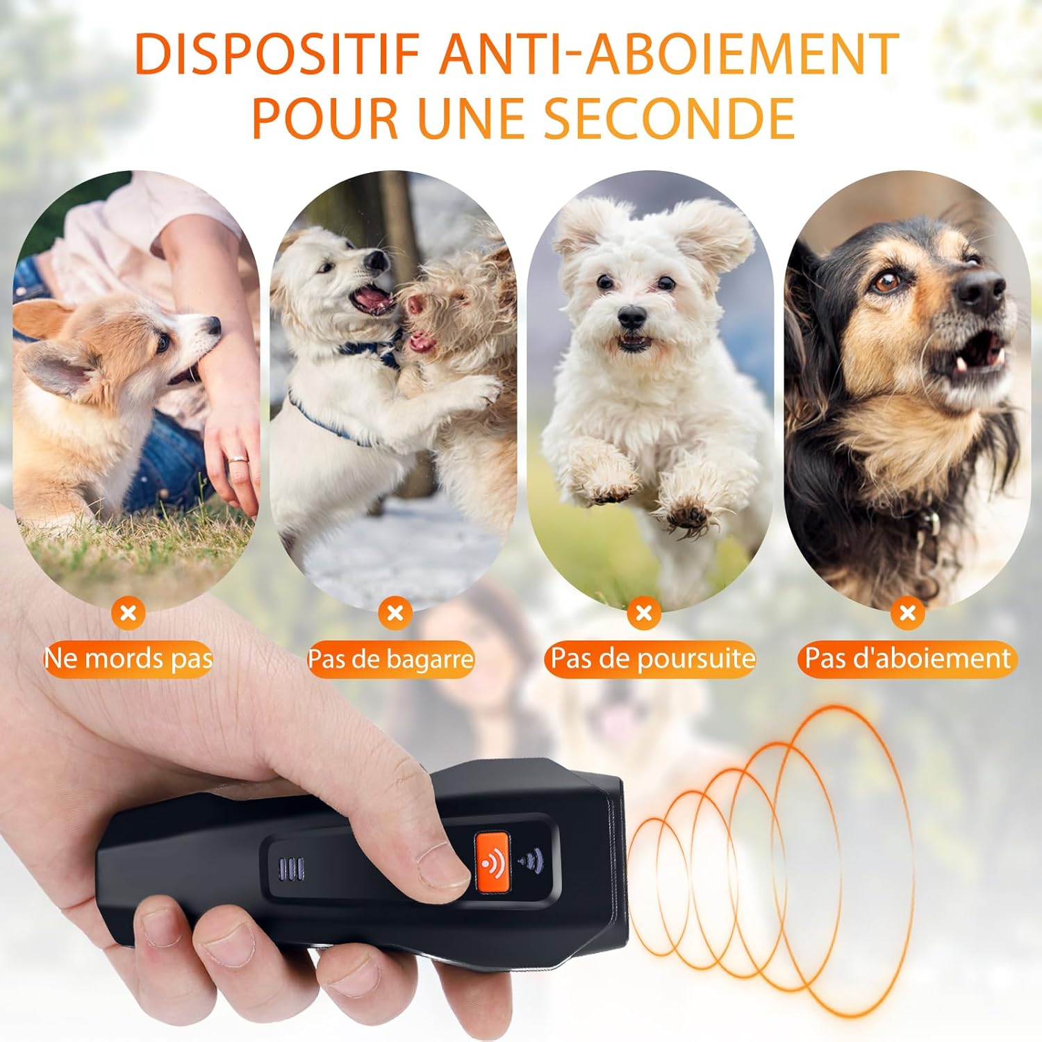 Repelente ultrasónico para perros: potente dispositivo antiladridos ultrasónico con 3 frecuencias ajustables, alcance de 10 m y linterna. - 3