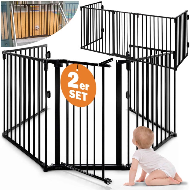 CASARIA® Set de 2x Barrières de sécurité 5 panneaux modulables Grilles de protection cheminée Parc bébé Cloture chiens sans perçage et réglable