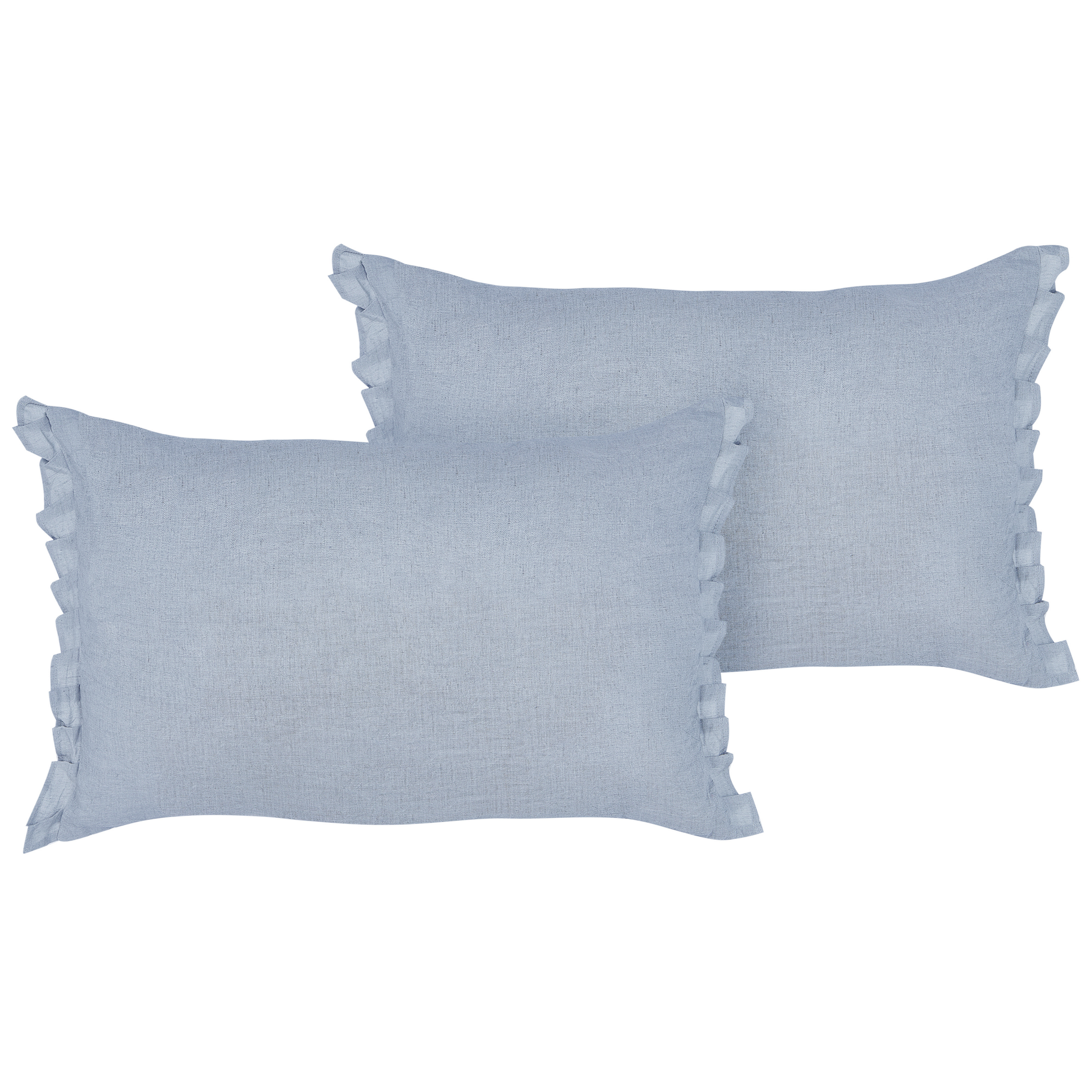 Beliani conjunto de 2 cojines decorativos sassafras lino 30 x 45 cm azul claro liso