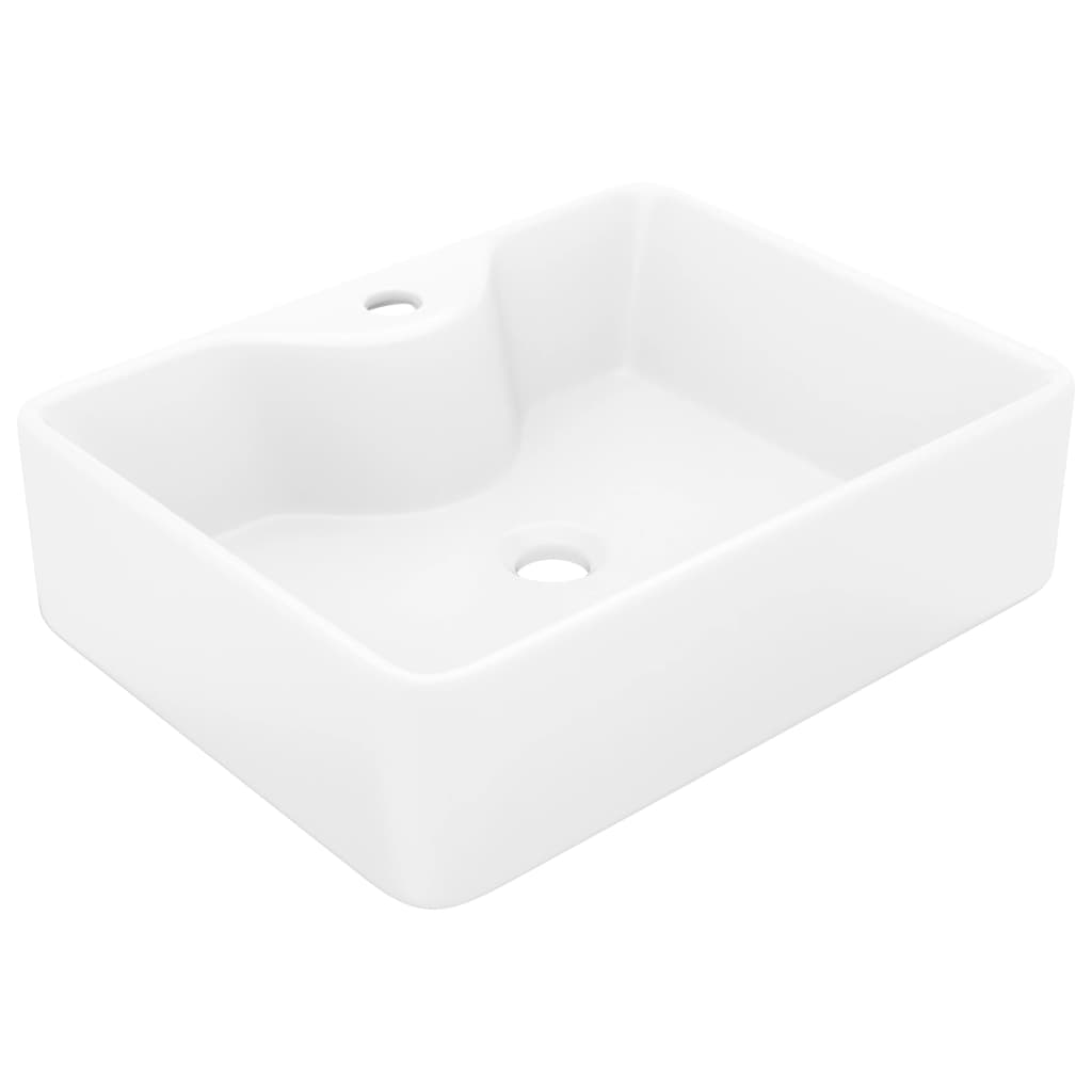 Vasque carré à trou pour robinet céramique blanc pour salle de bain vidaXL - 2