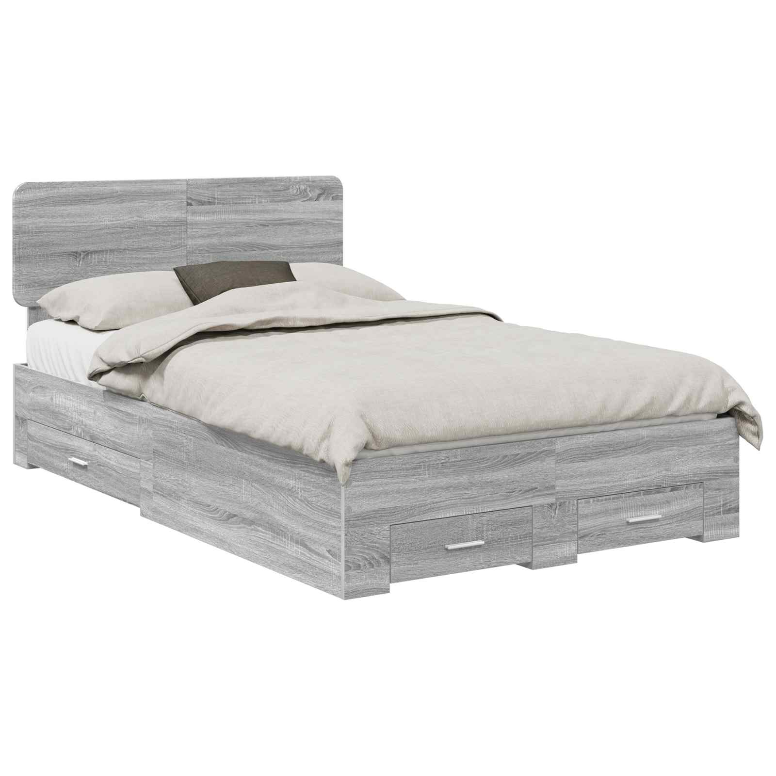 Cadre de lit en panneau de bois gris pour la chambre, 135 × 190 cm - 2