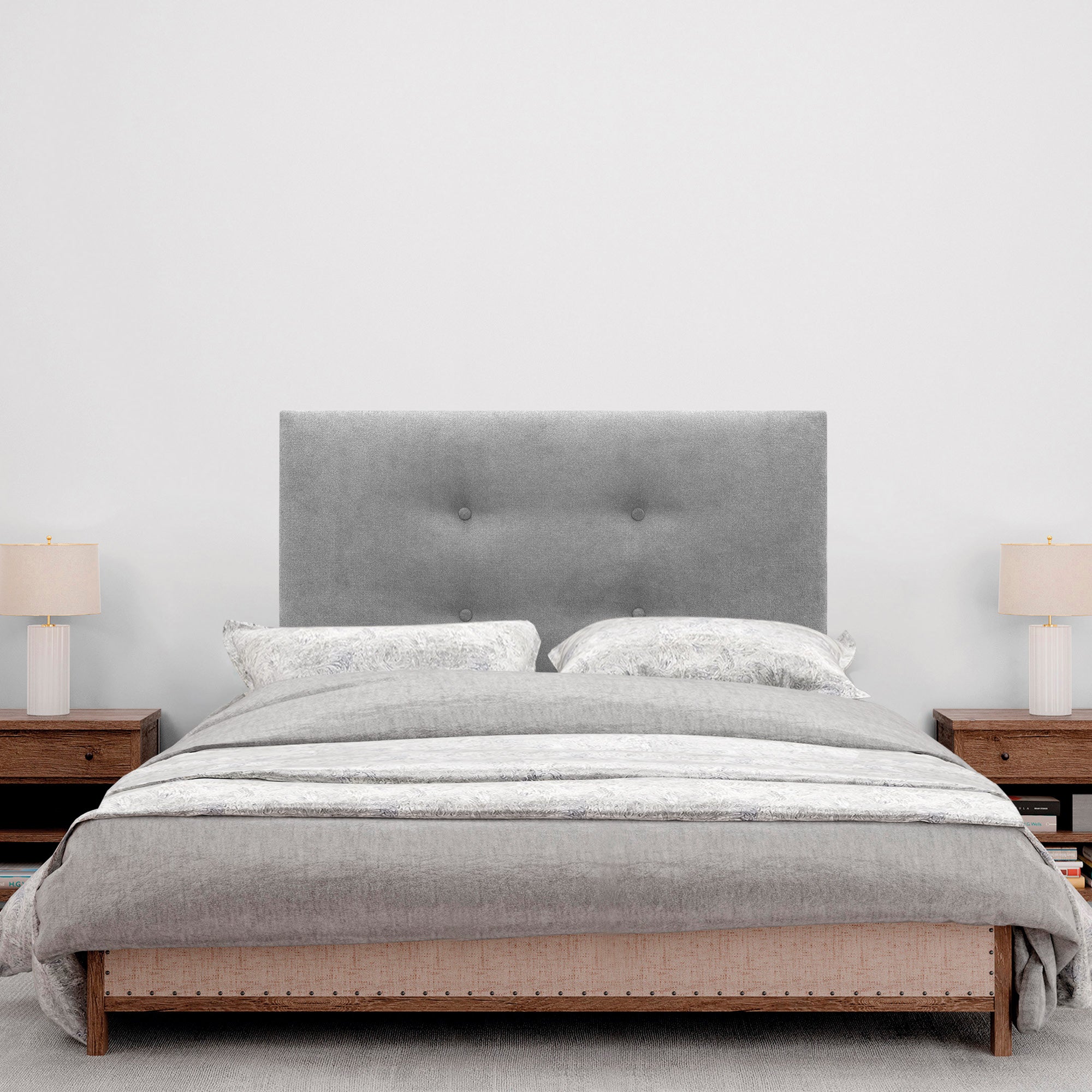 DHOME Cabecero de Tela AQUALINE Pro con 2 hileras de Botones Cabezal tapizado Cama Lujo (Gris, 95cm) - 4