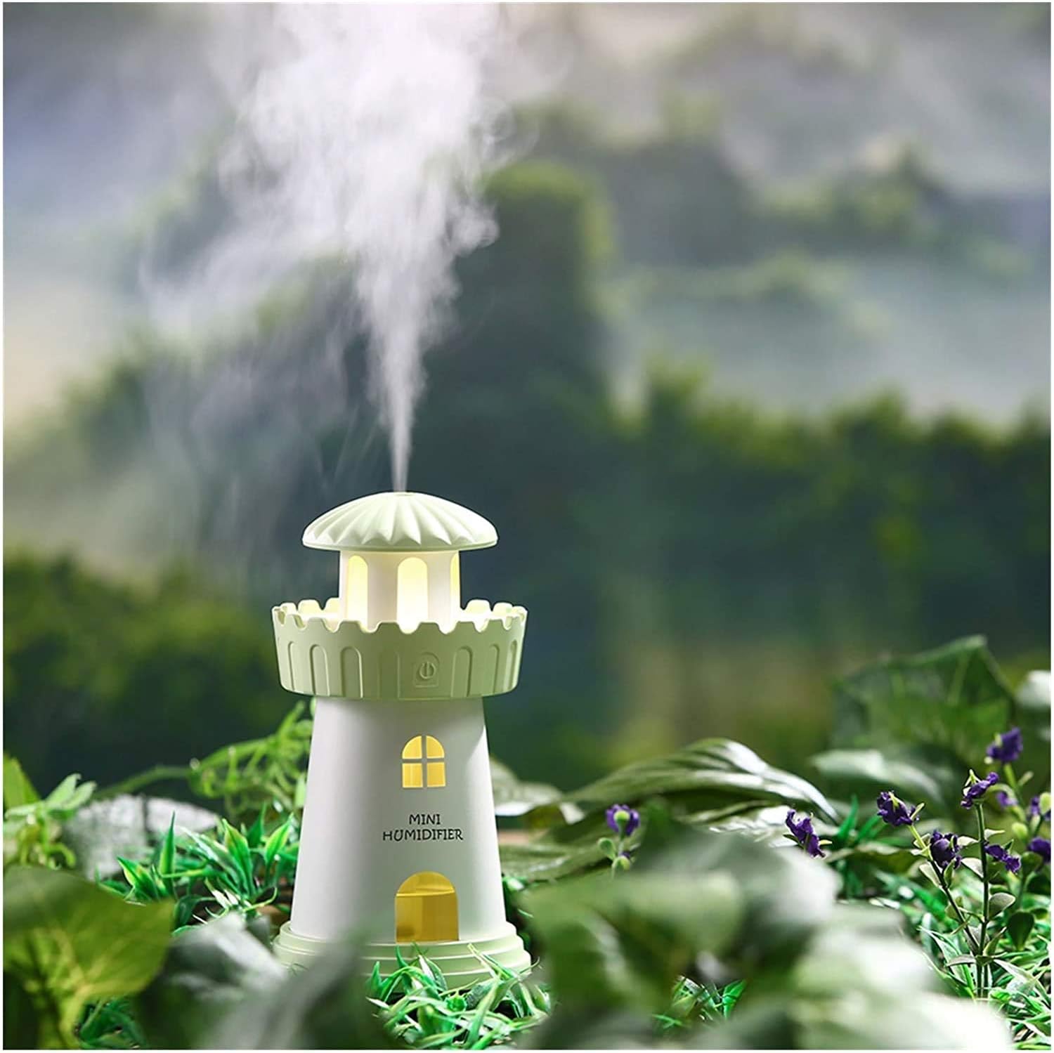 Nawilżacz powietrza Lighthouse Plant, mały nawilżacz USB, lampka nocna, dyfuzor USB, dyfuzor olejków eterycznych do domu (Cou