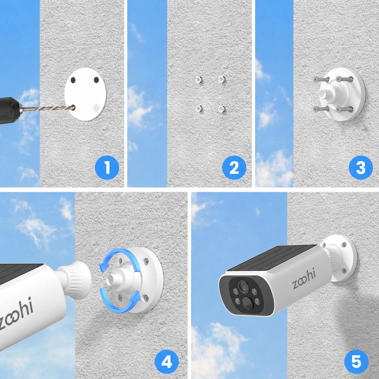 Caméra de Surveillance Sans Fil Extérieure 4MP, caméra à batterie avec panneau solaire intégré, ZOOHI, WiFi 2,4Ghz et 5Ghz - 12