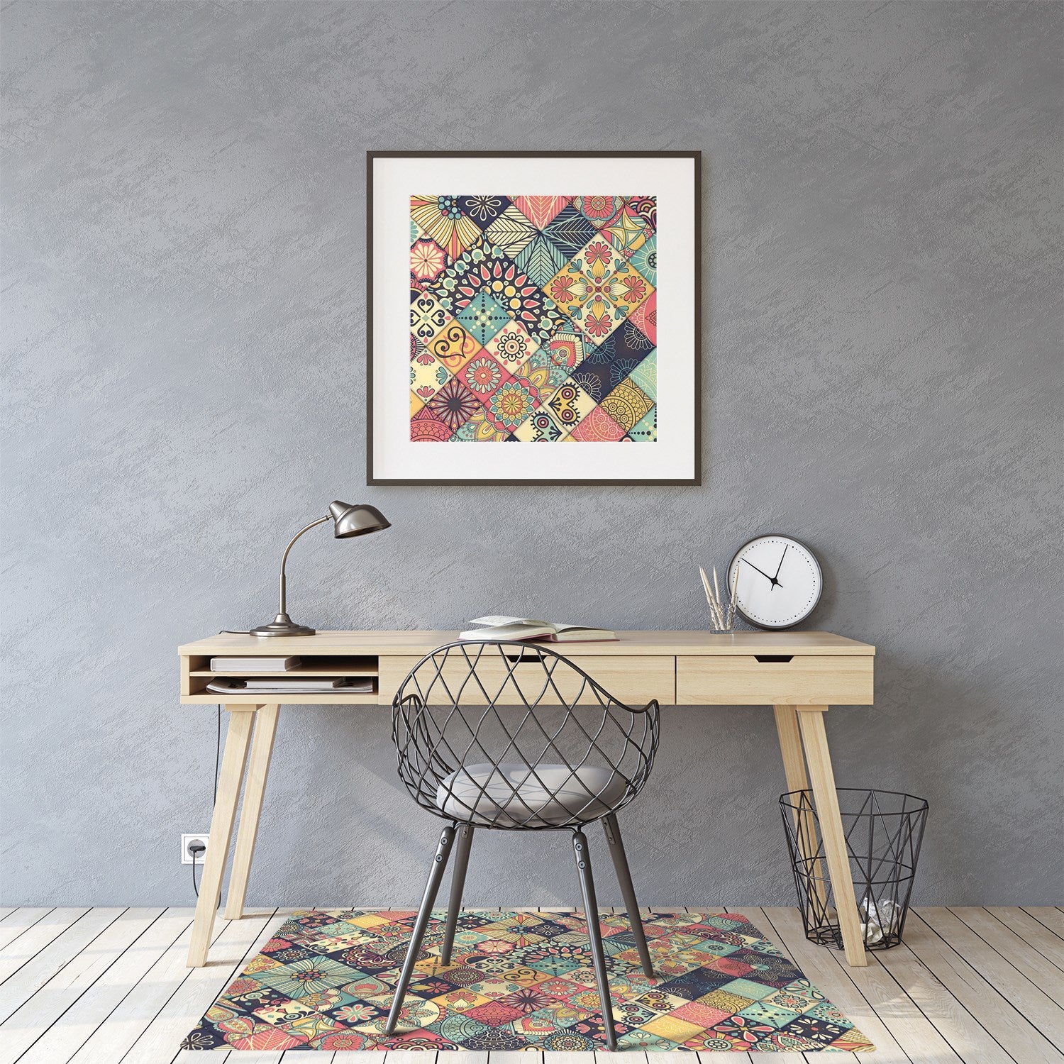 Tapis bureau, tapis de protection de sol Mosaïque ethnique, motif décoratif 100x70 cm – Tulup - 3