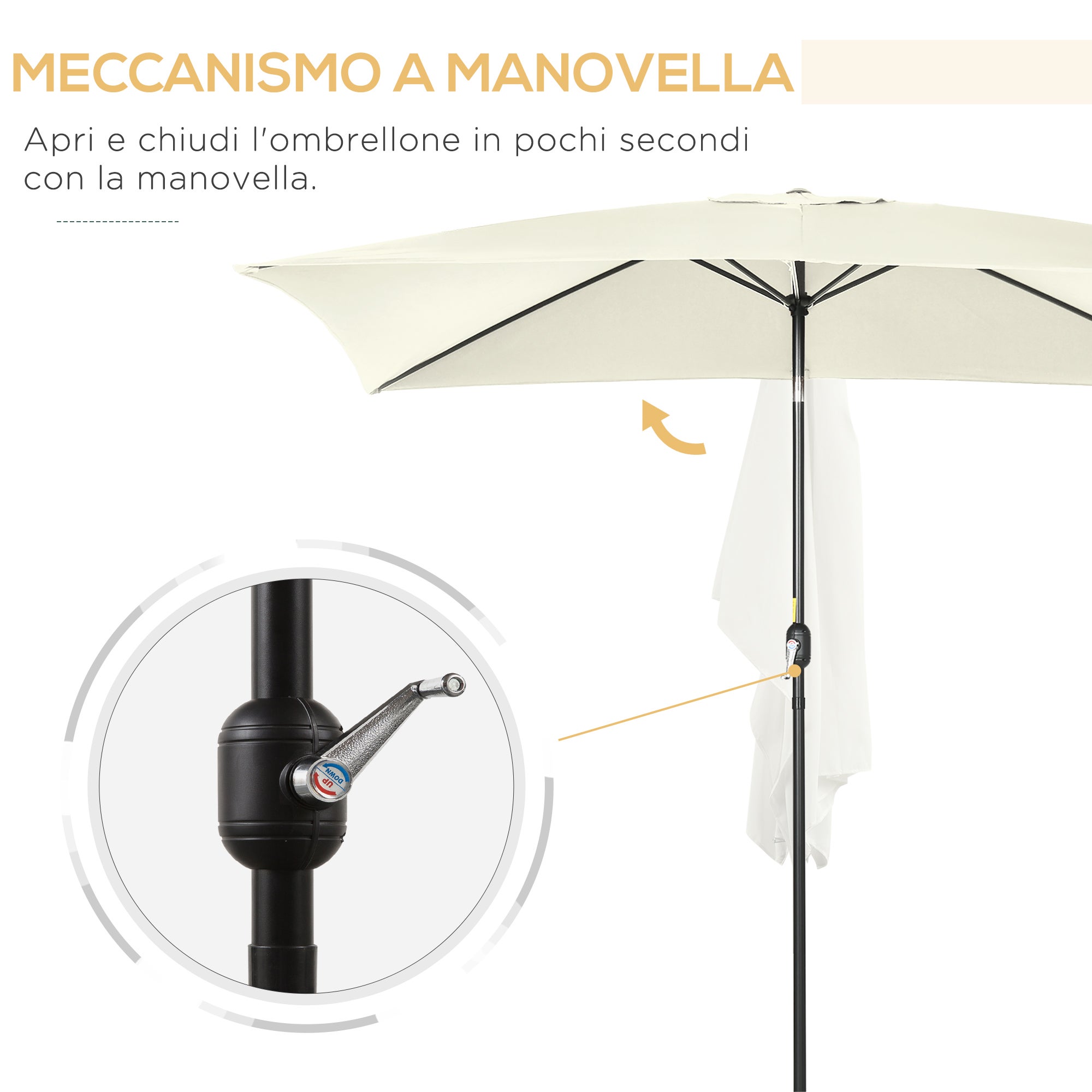 Parasol rectangulaire 2x3 m, en aluminium et polyester, à angle réglable, blanc crème et noir - 7