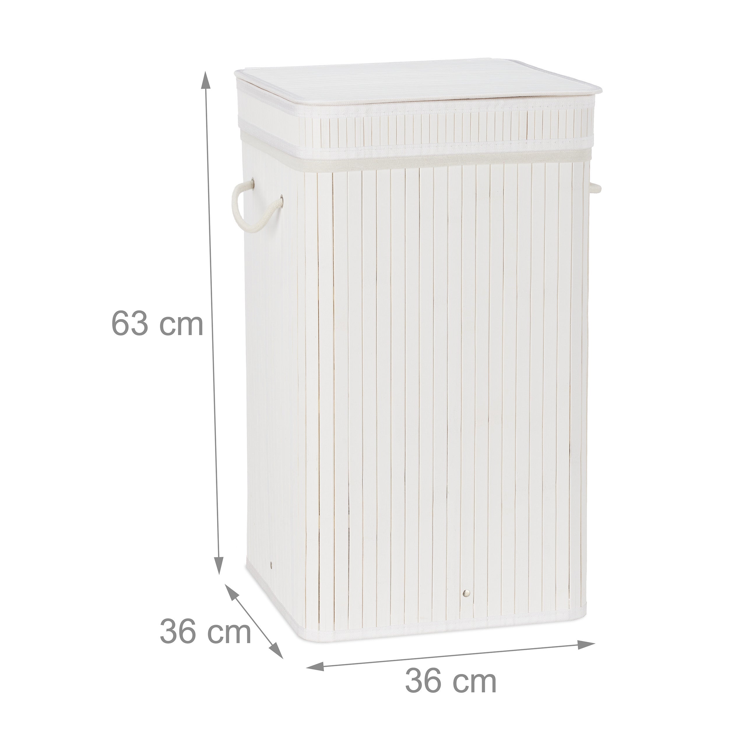 Corbeille à linge pliable, Bambou, avec anse, 70 litres, couvercle, HxlxP 63 x 36 x 36 cm, blanc, Relaxdays - 4