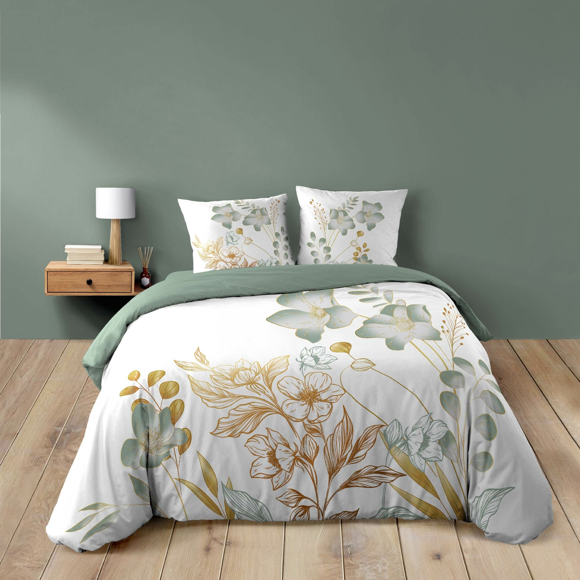 Pack Parure de lit 240 x 220 cm – Coton 42 fils – LOLITA + Drap Housse 140x190 cm Blanc - 2