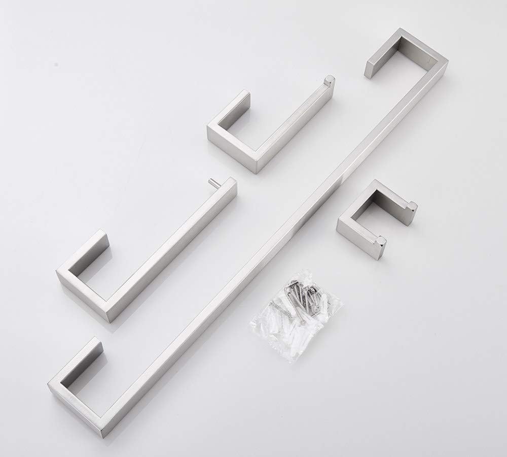 Conjunto de banheiro escovado de 4 peças, gancho para roupão, barra de toalha, prateleira, suporte para toalha de papel - 2