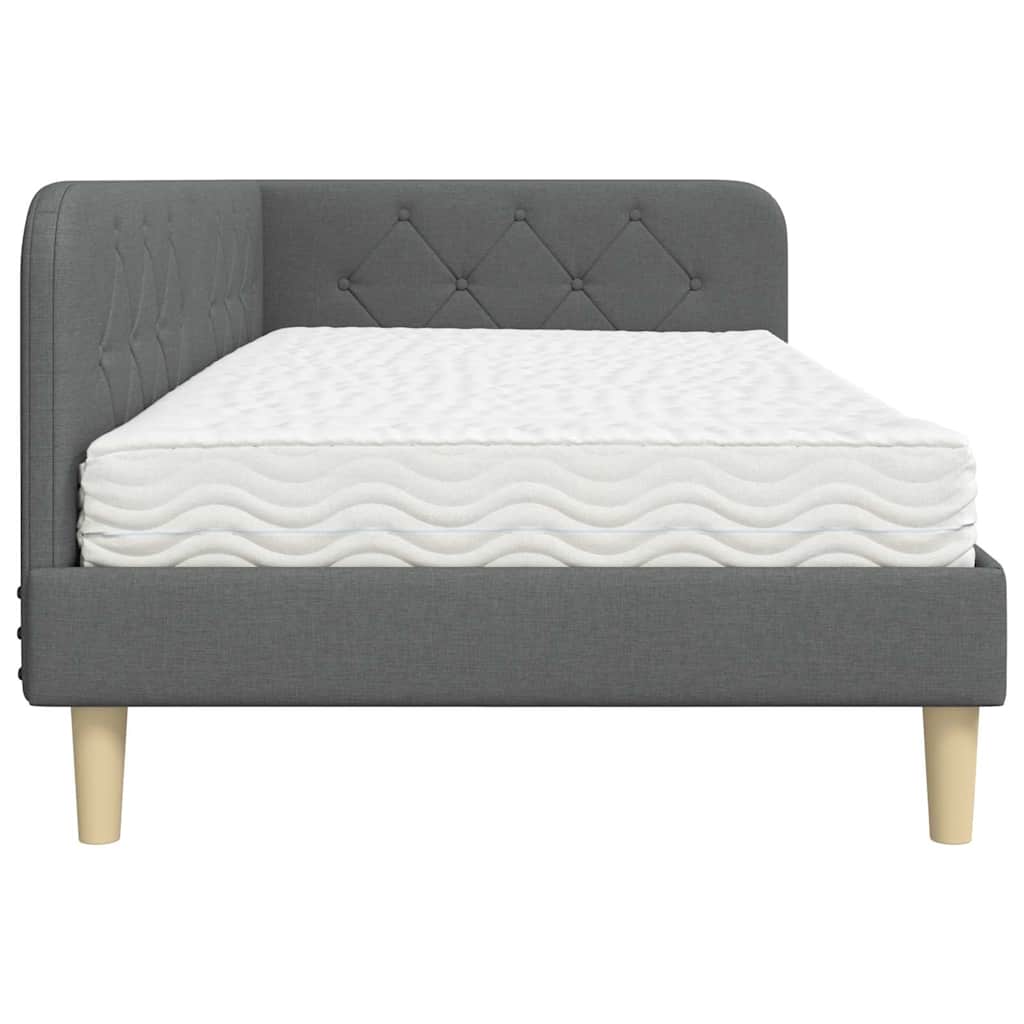 Cadre de lit d'angle en tissu gris foncé pour la chambre, 90 × 190 cm - 8