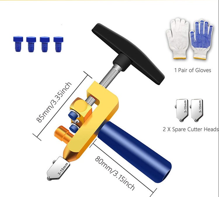Tagliapiastrelle manuale 2 in 1, kit tagliavetro professionale, utensile manuale tagliapiastrelle One-Stop con 2 teste di lama in acciaio al tungste - 2
