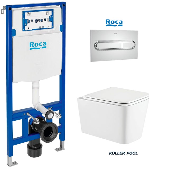 BÂTI SUPPORT ROCA DUPLO PACK RÉSERVOIR ENCASTRABLE ET PLAQUE CHROME BRILLANT AVEC WC SUSPENDU TREND 49CM PAR KOLLER POOL