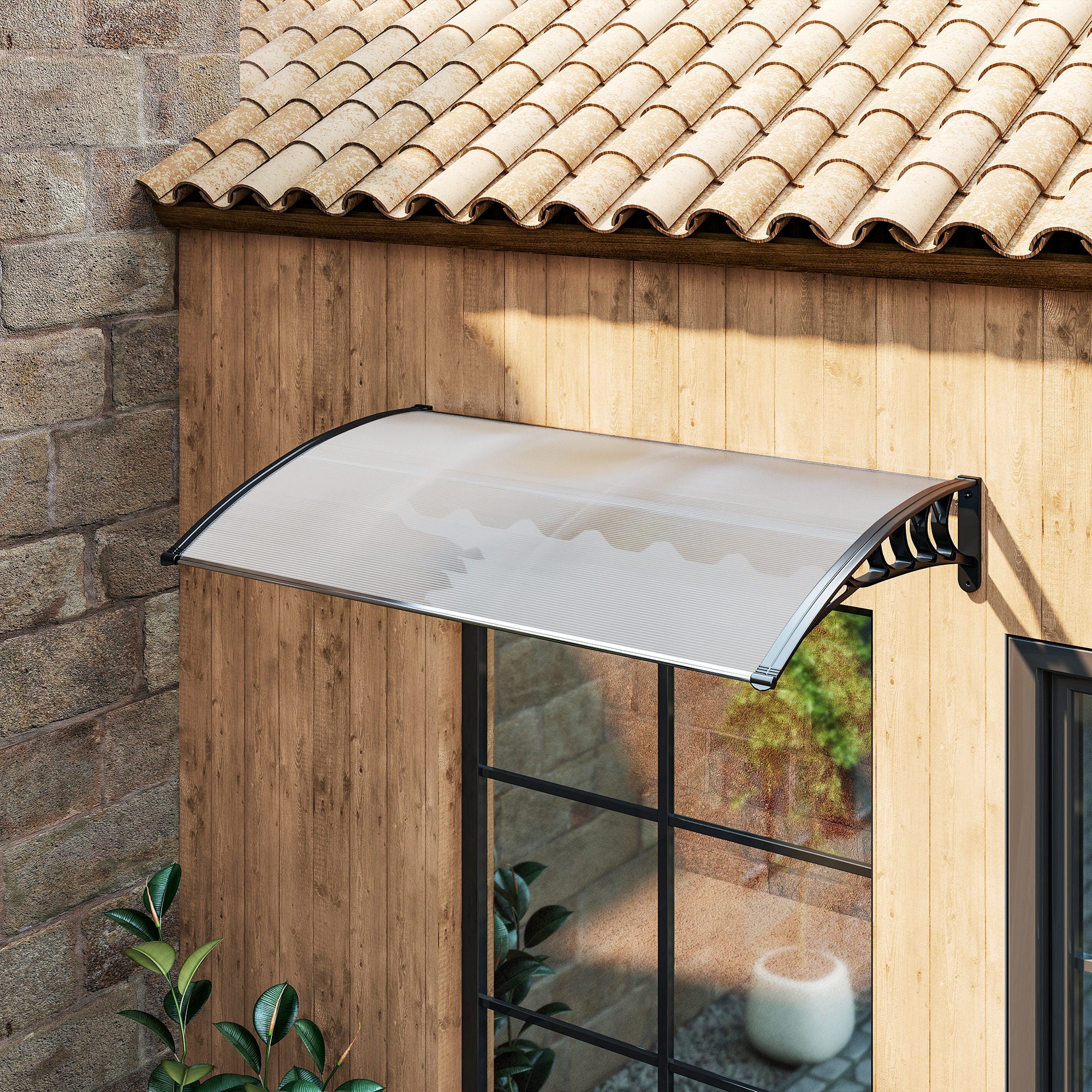 Marquise para Porta e Janela Outsunny Transparente e Preto Policarbonato, Alumínio e PP 150x90x25cm - 9