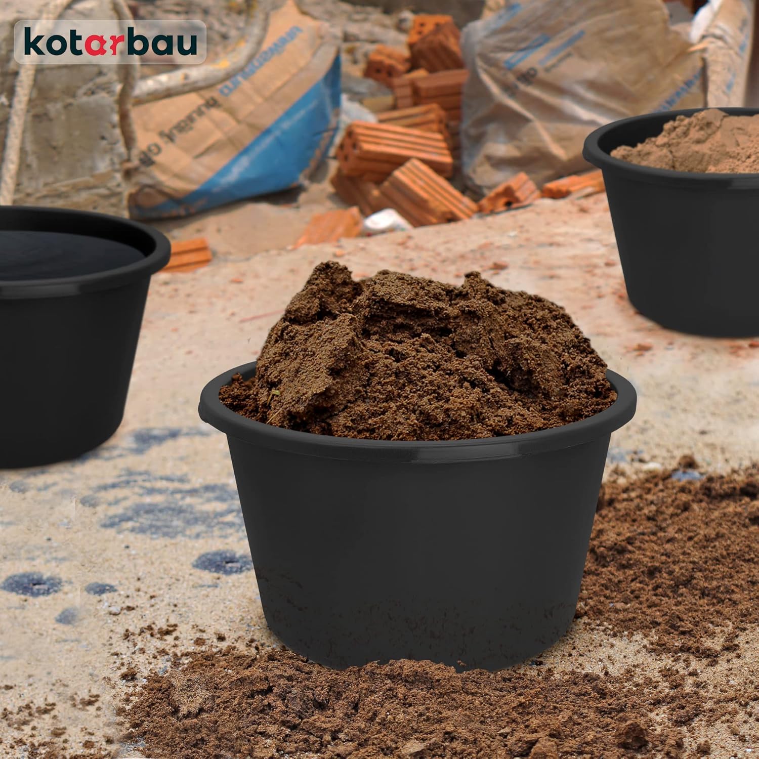 Seau à Mortier en Plastique 65L Rond, Noir - Seau de Construction - KOTARBAU - 2