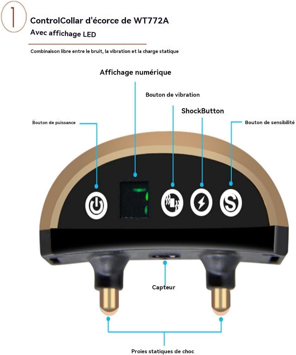 Collar antiladridos para perros - 3 modos: descarga eléctrica, vibración y sensibilidad, ayuda de entrenamiento automática inofensiva, batería recarga - 5