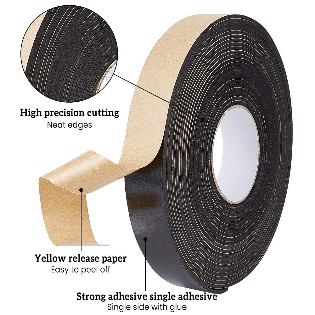 Tira de espuma adhesiva negra de 30 x 3 mm - Aislamiento impermeable para puertas y ventanas - Rollo de 10 m - 5